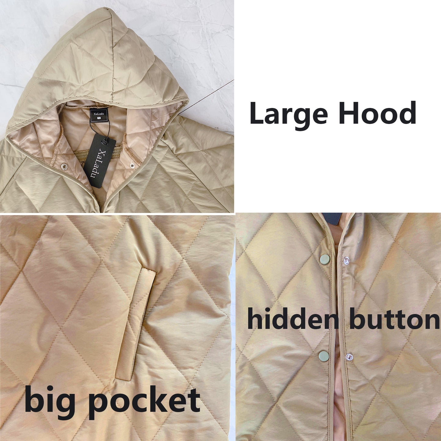 XaLadu Women's Winter Jacket Hooded Warm Quilted Insulated Puffer Jacket Long Cotton Parka Coat