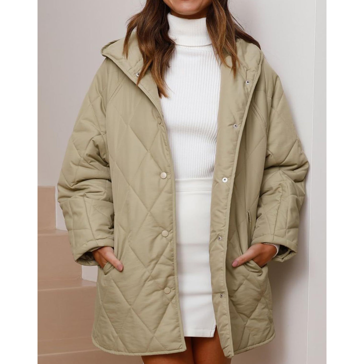 XaLadu Women's Winter Jacket Hooded Warm Quilted Insulated Puffer Jacket Long Cotton Parka Coat