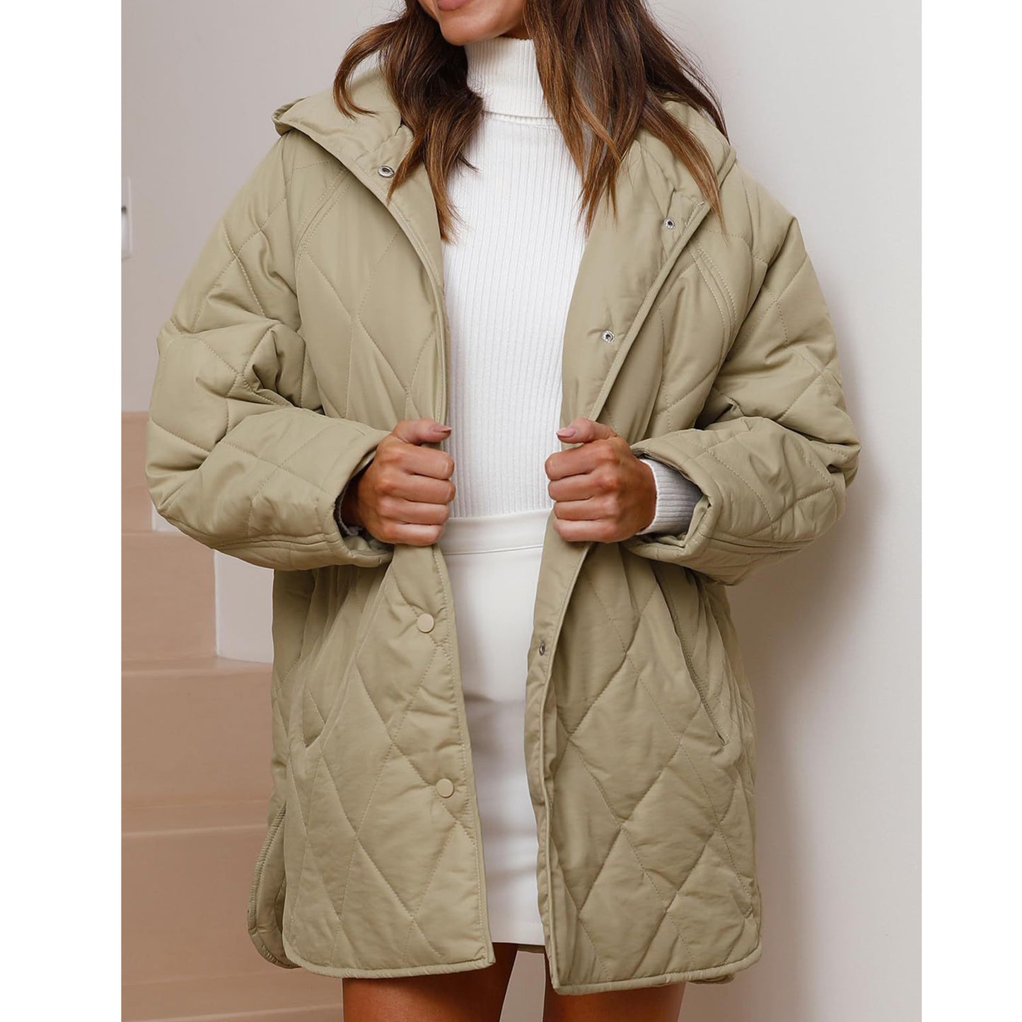 XaLadu Women's Winter Jacket Hooded Warm Quilted Insulated Puffer Jacket Long Cotton Parka Coat