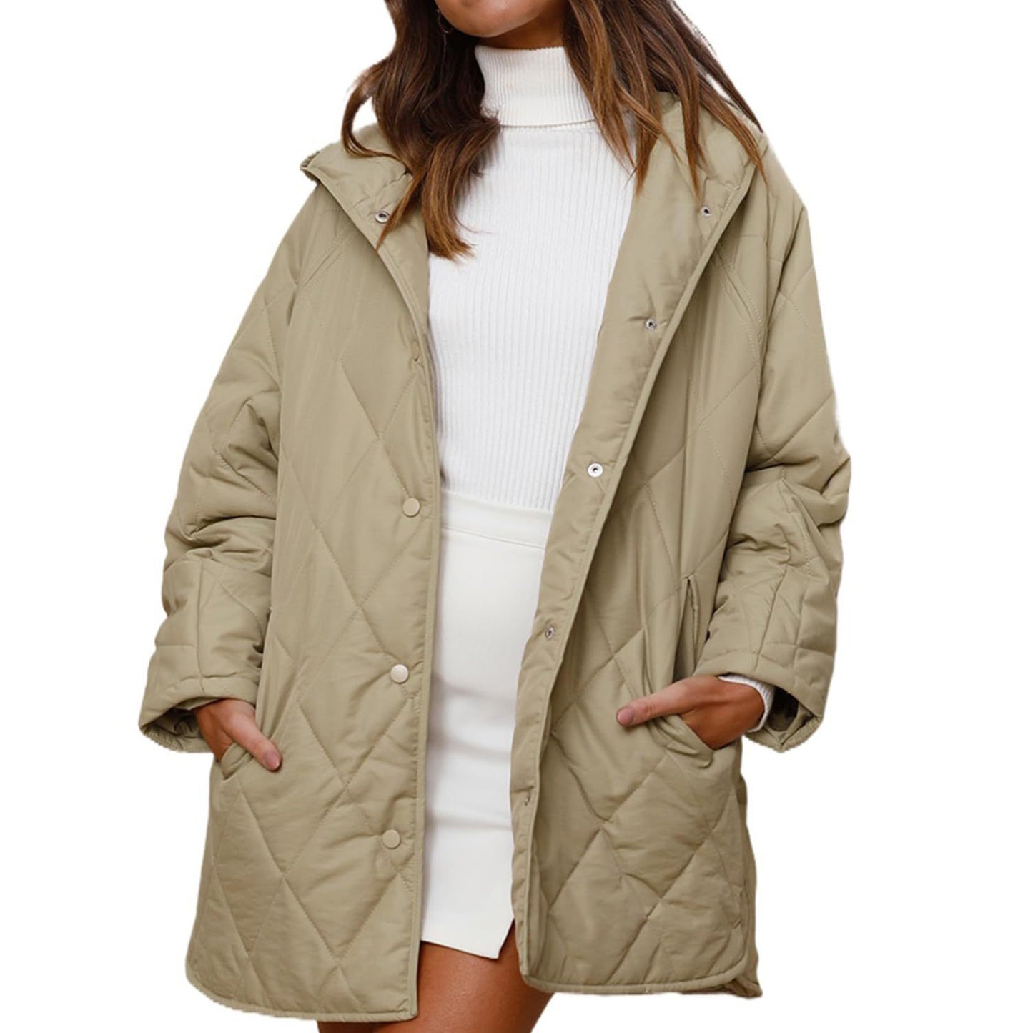 XaLadu Women's Winter Jacket Hooded Warm Quilted Insulated Puffer Jacket Long Cotton Parka Coat