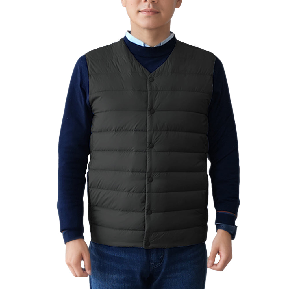 CQZY FUTURE Men's Down Vest Collarless Puffer Jacket Winter Lightweight Warm Vest V-Neck Sleeveless Jacket with Buttons