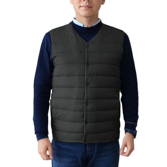 CQZY FUTURE Men's Down Vest Collarless Puffer Jacket Winter Lightweight Warm Vest V-Neck Sleeveless Jacket with Buttons