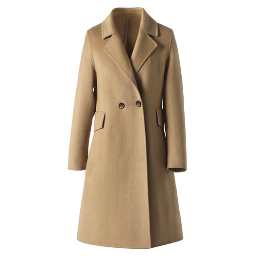 CQZY FUTURE Women’s Winter Long Wool Coat Notched Collar Double-Sided Woolen Elegant Pea Coat Double Breasted Styles Long Trench Coat