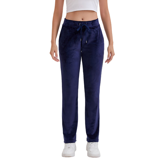 CQZY FUTURE Women's Velour Pants Straight Leg High Waist Soft Velvet Sweatpants for Women Velour Lounge Pajama Pants with Pockets