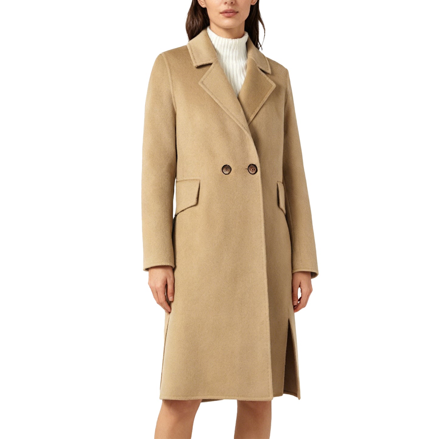 CQZY FUTURE Women’s Winter Long Wool Coat Notched Collar Double-Sided Woolen Elegant Pea Coat Double Breasted Styles Long Trench Coat