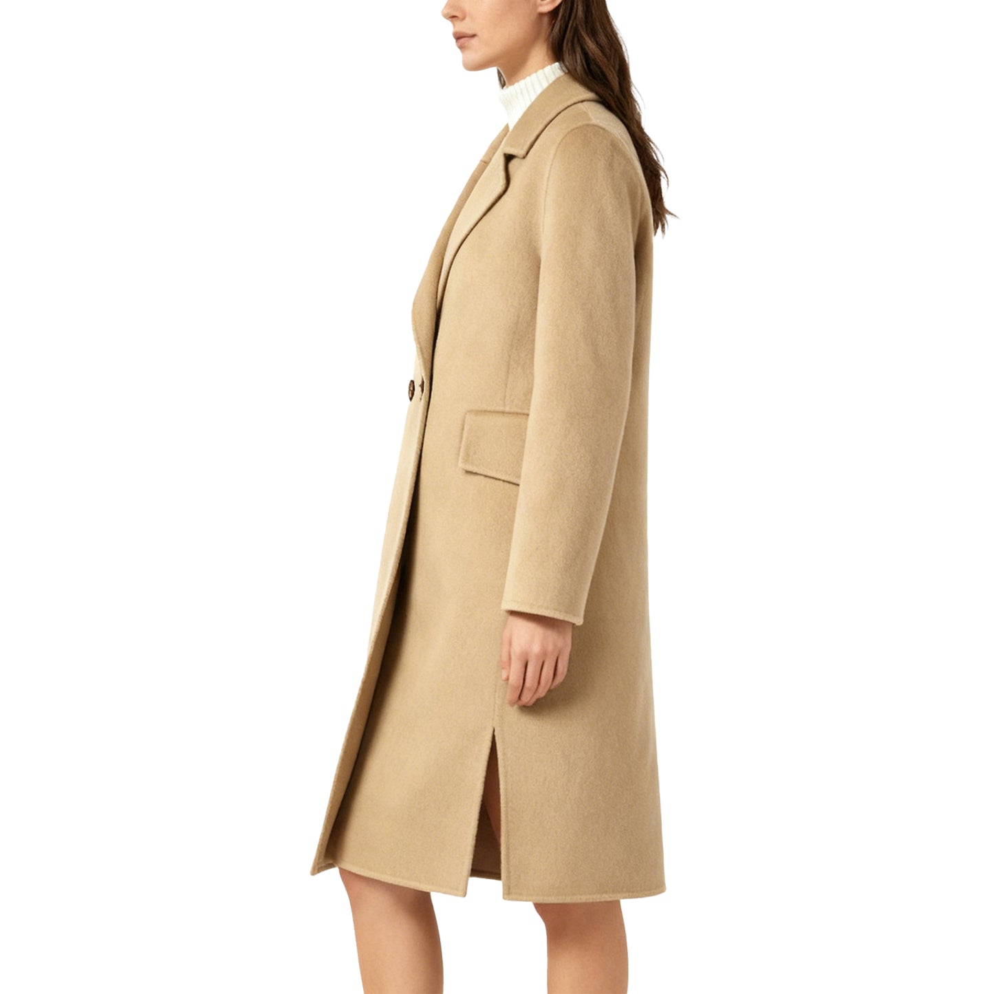 CQZY FUTURE Women’s Winter Long Wool Coat Notched Collar Double-Sided Woolen Elegant Pea Coat Double Breasted Styles Long Trench Coat