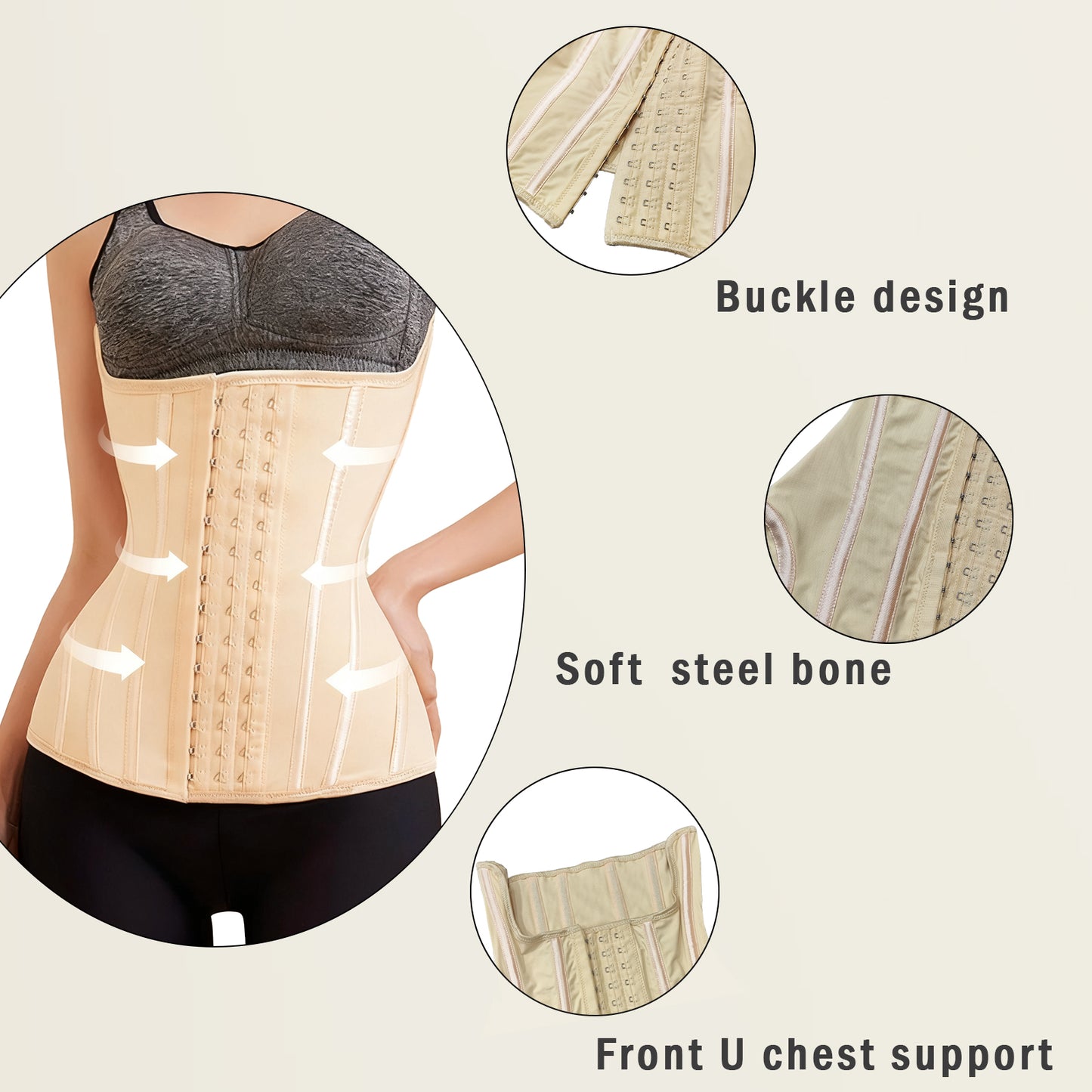 Fluidefashion Waist Trainer Corset for Women Tummy Control Corset Breathable Steel Body Shaper with Hooks