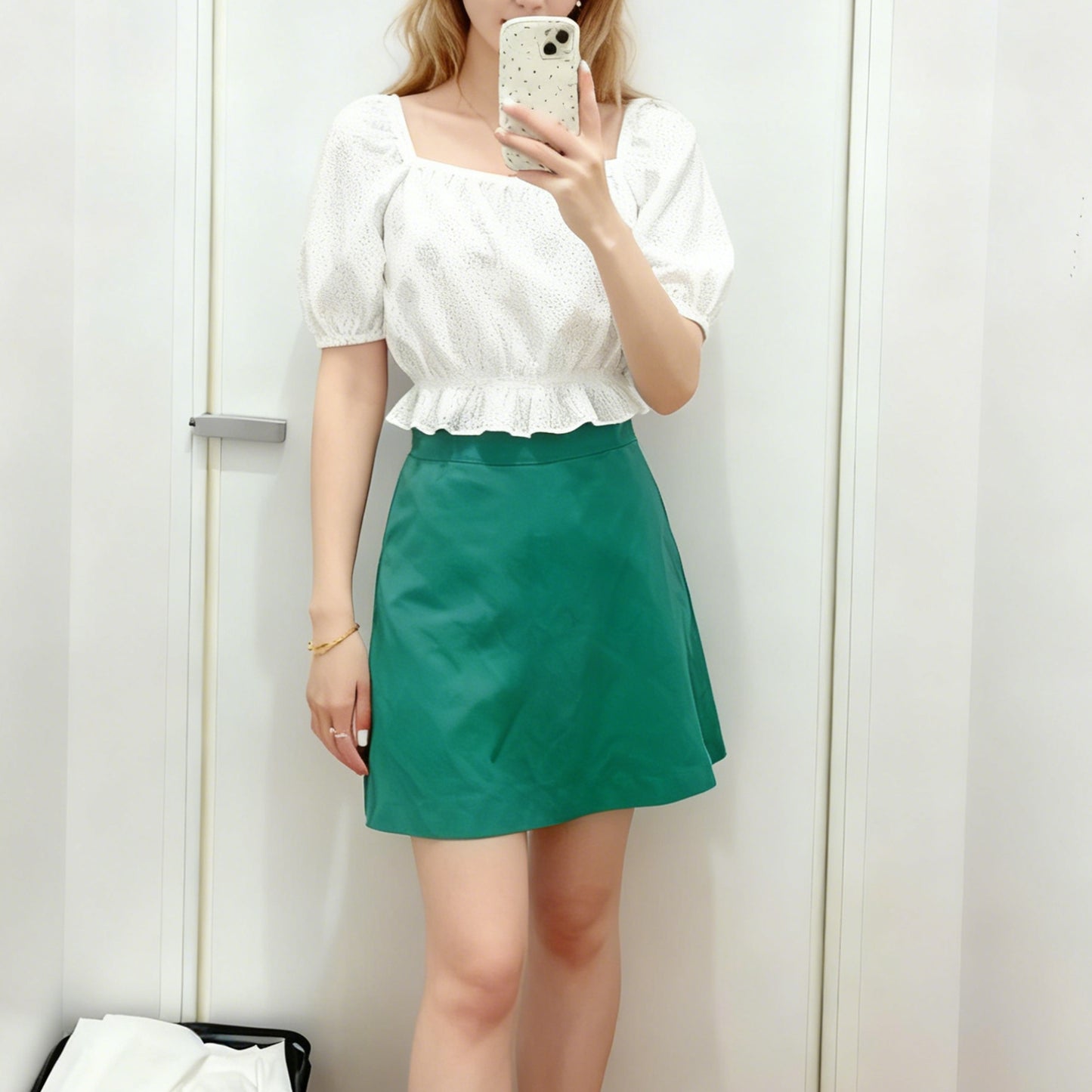 Fluidefashion Women's Puff Sleeve Blouses Summer Square Neck Top, Ruffle Hem and Eyelet Embroidered Styles