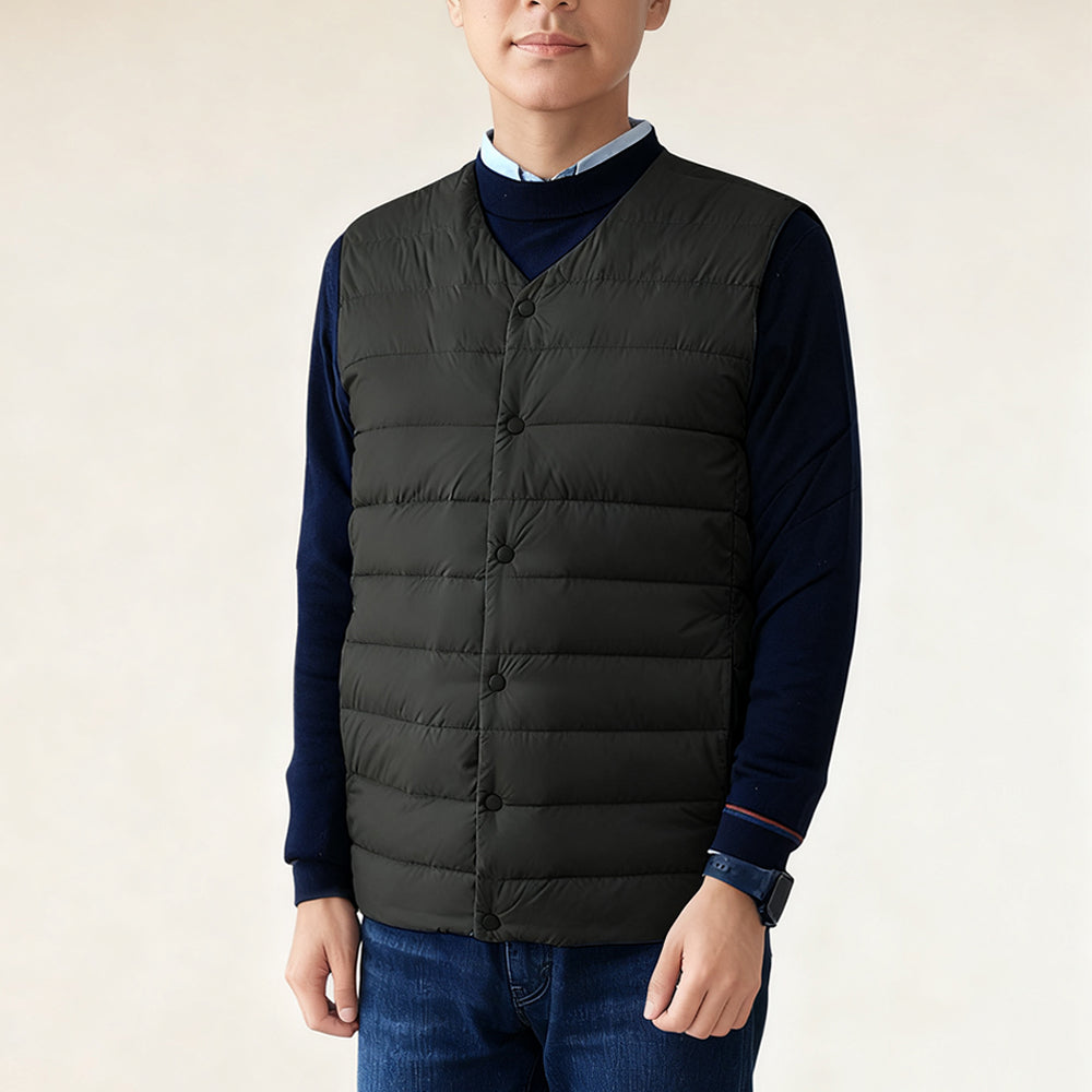CQZY FUTURE Men's Down Vest Collarless Puffer Jacket Winter Lightweight Warm Vest V-Neck Sleeveless Jacket with Buttons