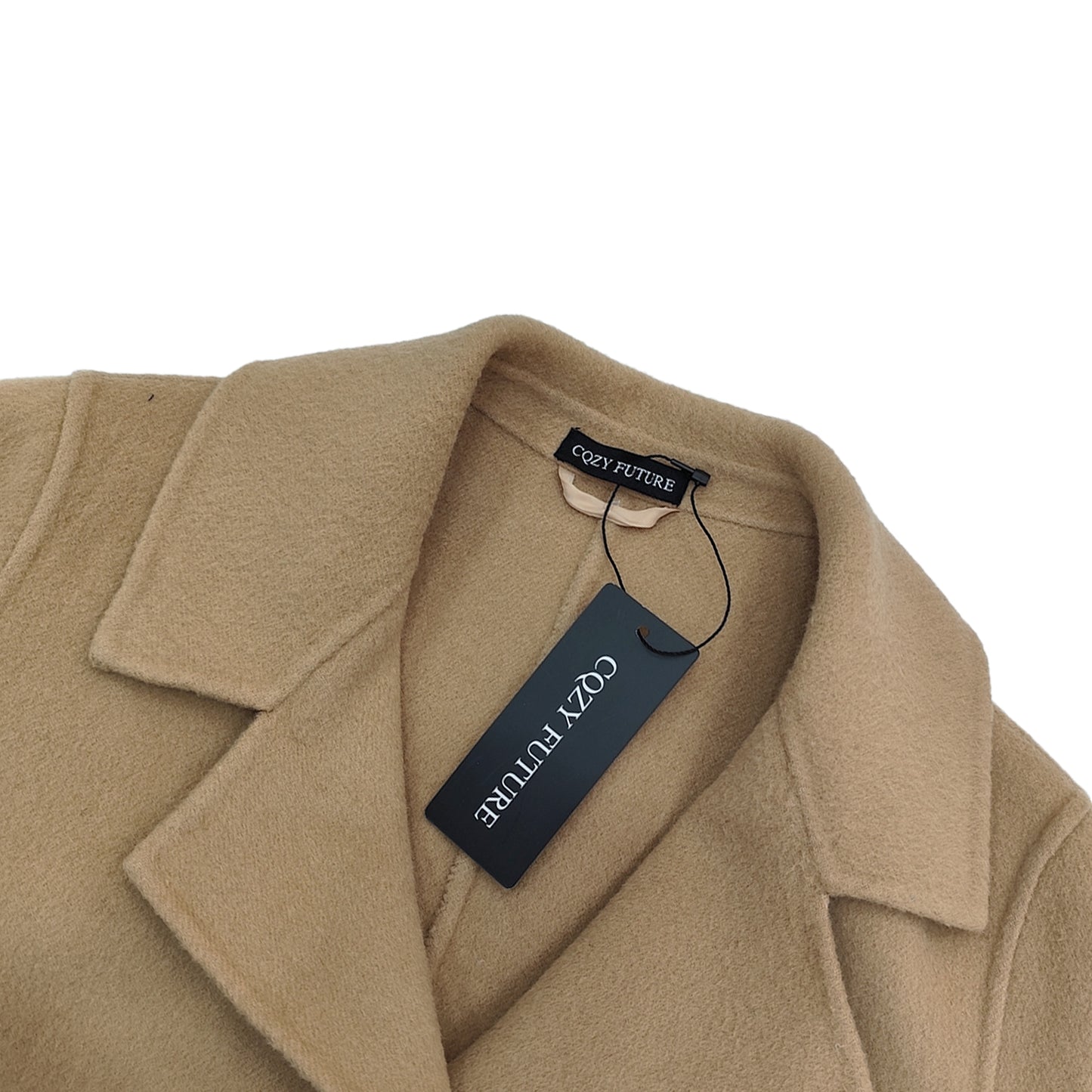 CQZY FUTURE Women’s Winter Long Wool Coat Notched Collar Double-Sided Woolen Elegant Pea Coat Double Breasted Styles Long Trench Coat