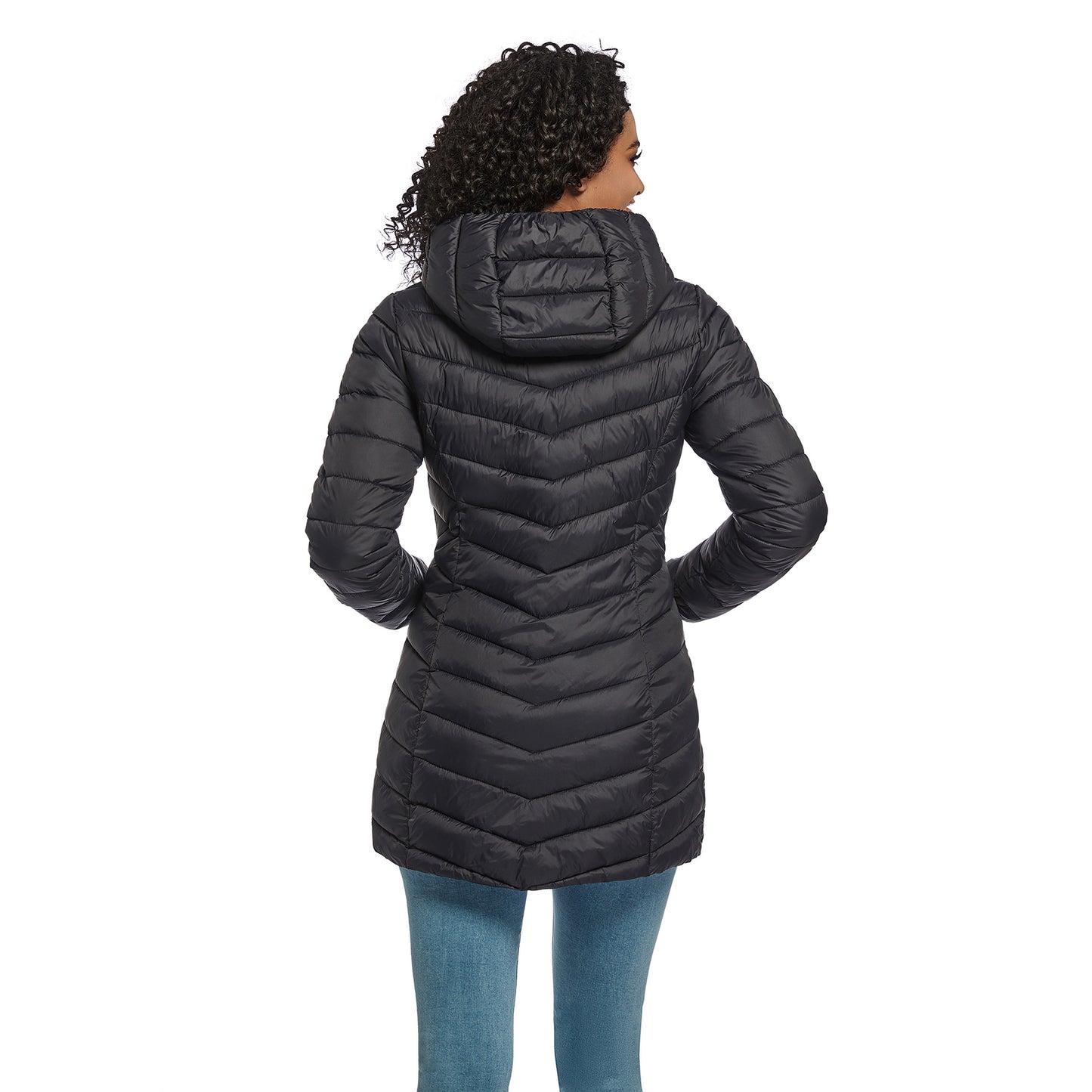 GraCurvce Women's Puffer Coat, Lightweight Water-Resistant Mid-Length Puffer Coat Detachable Hood Slim Fit Packable Winter Coat